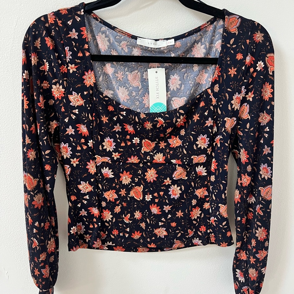 Lush Navy and Red Floral Blouse